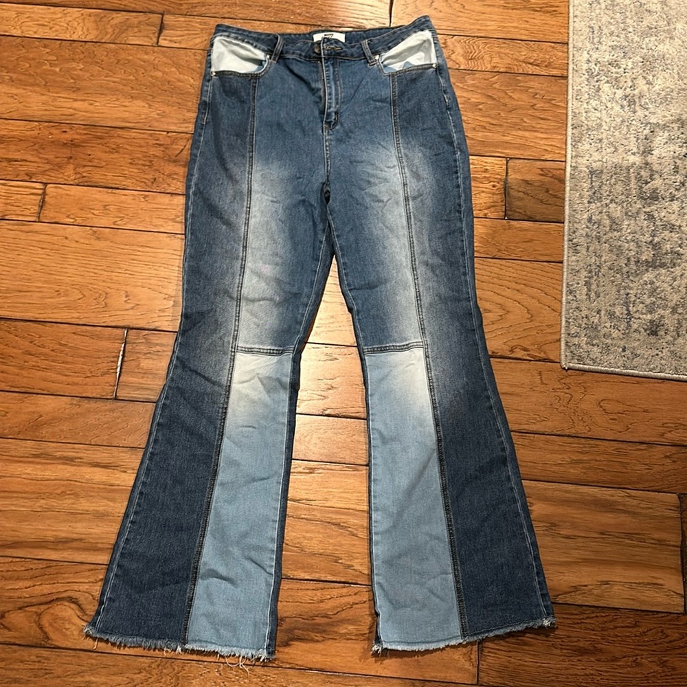 Madden NYC patchwork flare jeans